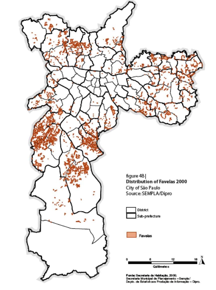 карта на Сан Пауло фавелами